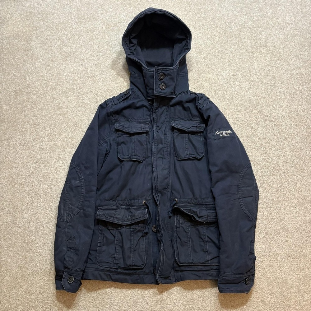 Abercrombie & Fitch Hooded Military Field Jacket Mens Medium Navy Utility‎ Parka